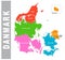 Colorful Danmark administrative and political map