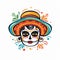 Colorful Day Of The Dead Mexican Character On White Background