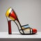 Colorful De Stijl Inspired High Heel Shoe With Meticulous Detailing