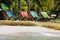 Colorful deckchairs on the beach
