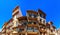 Colorful decorated facades of traditional portugal street, panoramic view