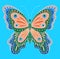 Colorful decorative butterfly on bright turquoise background.
