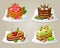 Colorful Decorative Cakes On Plates Set