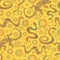 Colorful decorative lizard and snakes seamless pattern, isolated on yellow background.