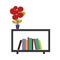 colorful decorative shelf with vase flowers and books