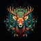 Colorful deer mandala art on black background. Design print for t-shirt