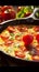 Colorful delicious Frittata. Very contrasty light is bringing the depth and vibrancy of this tasteful dish.