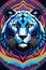 A colorful design of panther head, unique, animal art, logo, symbol, psychedelic graphic design, fantasy