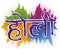 Colorful Design with Splashes and Sign in Sanskrit for Holi, Vector Illustration