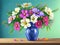 A Colorful and Detailed Digital Painting of Flowers in a Vase.