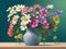 A Colorful and Detailed Digital Painting of Flowers in a Vase.