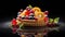 Colorful And Detailed Fruit Tart On Reflective Surface