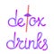 Colorful detox drinks lettering with paper drinking straw and umbrella