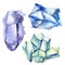 Colorful diamond rock jewelry minerals. Watercolor background set. Isolated crystals illustration element.