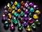 Colorful diamonds on a black background. Shallow depth of field. generative ai