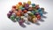 colorful dice against a pristine white background