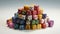 colorful dice against a pristine white background