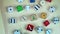 Colorful dices on wooden background. turntable