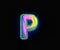 Colorful dichroic alphabet - letter P isolated on grey background, 3D illustration of symbols