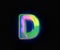 Colorful dichroic font - letter D isolated on grey, 3D illustration of symbols