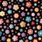 Colorful different embroidered flowers on black background. Vector seamless pattern. Floral embroidery