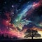 Colorful digital collage depicting a surreal meteor shower scene