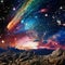 Colorful digital collage depicting a surreal meteor shower scene