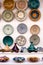 Colorful dish and tajine souvenirs for sale in a shop in Essaouira, Morocco