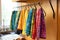 colorful dish towels hanging on a kitchen rack