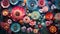 Colorful display of flowers adorning a wall