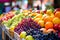 A colorful display of fresh Mediterranean fruits at a market stall, mediterranean food life style