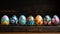 A Colorful Display of Painted Eggs on a Wooden Table