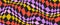 Colorful distorted checkerboard background. Purple red yellow pink psychedelic checkered wallpaper. Wavy groovy