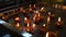 Colorful Diwali oil lamps in a Hindu temple.