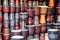 Colorful djembe drums at souvenir shop, Phoenix Ancient Town