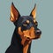 Colorful Doberman Dog Head Portrait On Blue Background