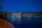 Colorful dockside buildings on blue night background in Portofino Hotel at Universal Studios area 4