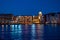 Colorful dockside buildings on blue night background in Portofino Hotel at Universal Studios area 5