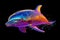 Colorful Dolphin in Neon Lights on a black backgrouns. Generative AI