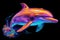 Colorful Dolphin in Neon Lights on a black backgrouns. Generative AI