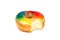 Colorful Donut with Bite Missing on White