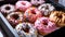 A colorful donut on a plate, a sweet temptation generated by AI