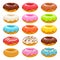 Colorful donuts icons set. Sweet bakery vector.