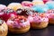colorful donuts up close. These sweet treats are a dessert lover\\\'s dream
