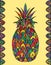 Colorful doodle illustration pineapple with boho pattern.