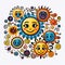 Colorful Doodle Style Sun Face Vector Illustration