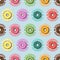 Colorful doughnut and polka dot seamless pattern