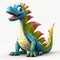 Colorful Dragon On Bright White Background - Vray Tracing Style