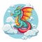 Colorful dragons sitting on clouds set design for kids coloring pages. Colorful baby dragon cartoon with clouds. Cute dragon baby