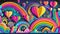 a colorful drawing cloud fantasy sticker unicorn print design rainbow heart star sun cartoon nursery art card shape love craft